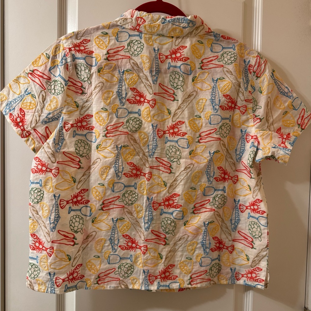 NWT Cynthia Rowley Embroidery Design Citrus and Seafood Print Shirt Size L - Picture 2 of 9